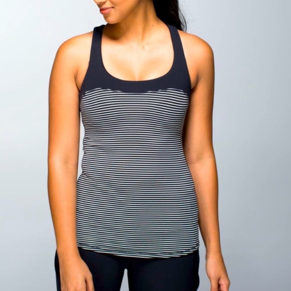 Lululemon Run: First Base Black & White Stripe Athletic Tank Top